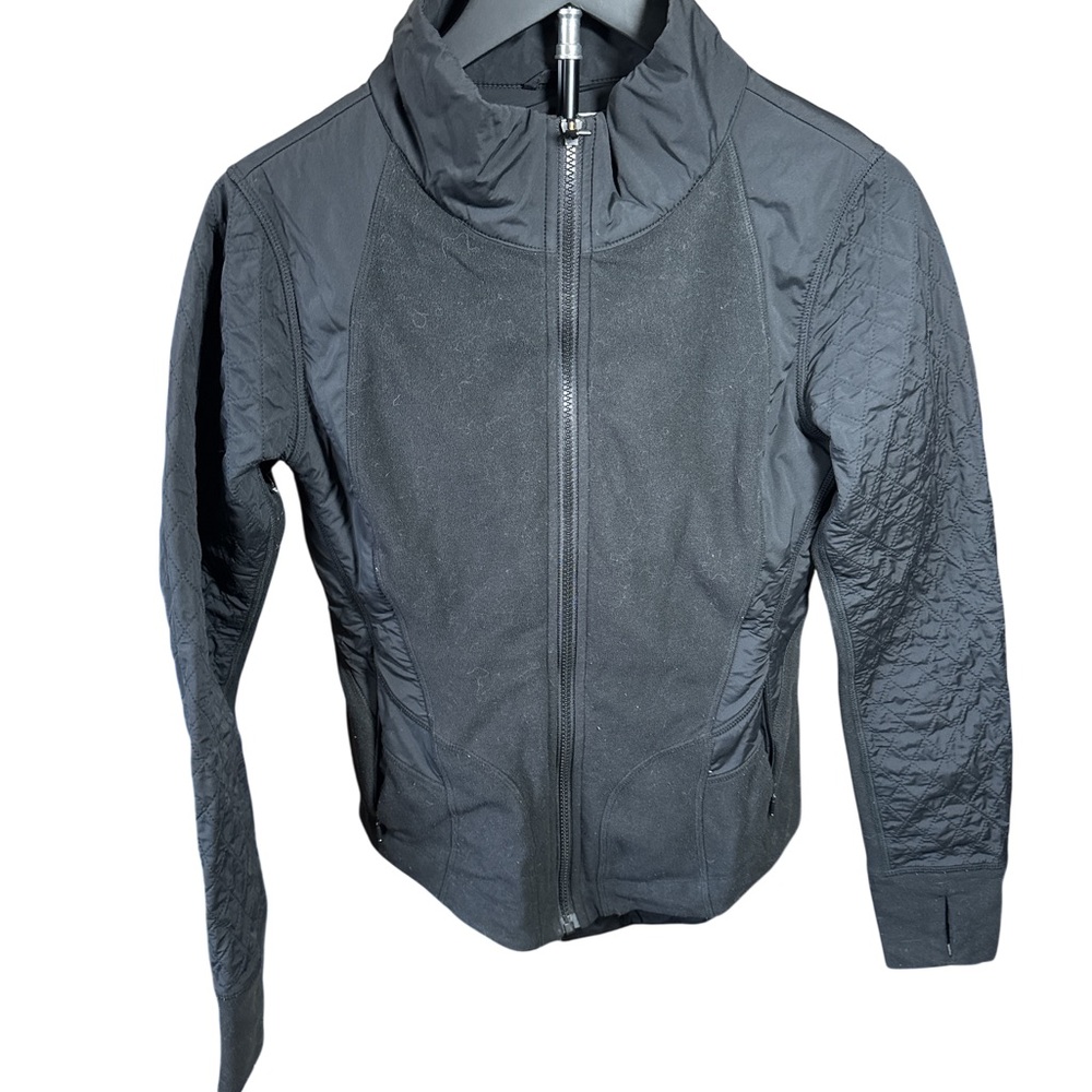 Black Athleta Quilted Sleeve Zip-Front Jacket